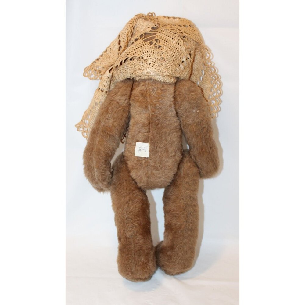 Vintage 1992 Craft Artist Jointed Teddy Bear with Crocheted Shawl Cape 18" Tall - Picture 9 of 12